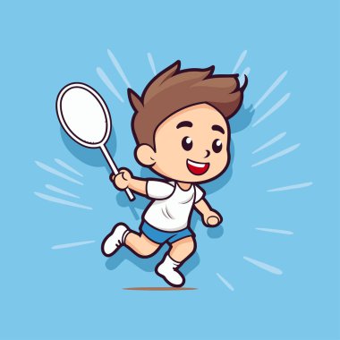 Badminton oyuncusu karikatür karakter çizimi çizimi. Badminton oyuncusu