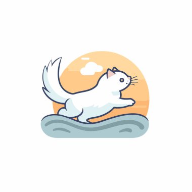 Sudan atlayan sevimli kedi. Düz biçimli vektör illüstrasyonu