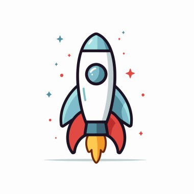 Düz çizgi şeklinde bir roket simgesi. Vektör çizimi. Başlangıç konsepti.