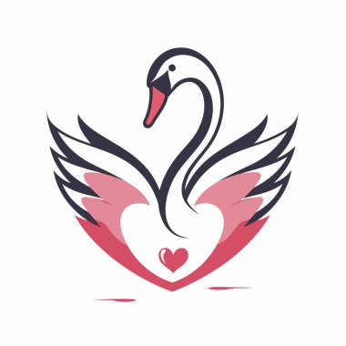 Kalp ve kanat logolu kuğu tasarımı vektör grafik simgesi çizimi yaratıcı fikir
