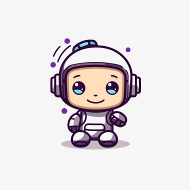 Şirin Astronot Karakteri Maskot Tasarım Vektörü İllüstrasyonu.