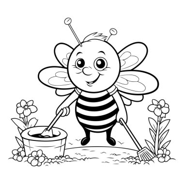 Renklendirme Kitabı için Siyah ve Beyaz Arı Çizimi
