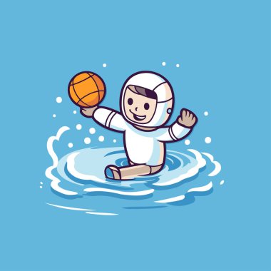 Astronot Su Çizgi Filmi Vektör Resimlerinde Voleybol Oynuyor