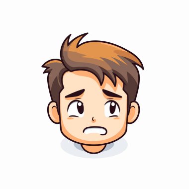 Beyaz arka planda kızgın çocuk yüzü. Şirin çizgi film vektör illüstrasyonu.