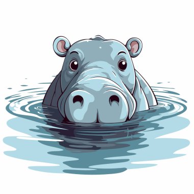 Beyaz bir arka planda suda yüzen bir su aygırı tasviri