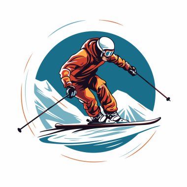 Dağlardaki snowboard 'da kayak yapan kayakçının vektör çizimi.