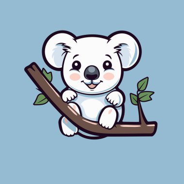 Ağaç dalında oturan sevimli koala. Vektör illüstrasyonu.