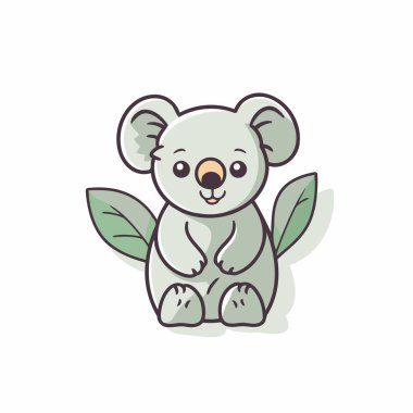 Yeşil yapraklı şirin koala. Çizgi film tarzında vektör illüstrasyonu.