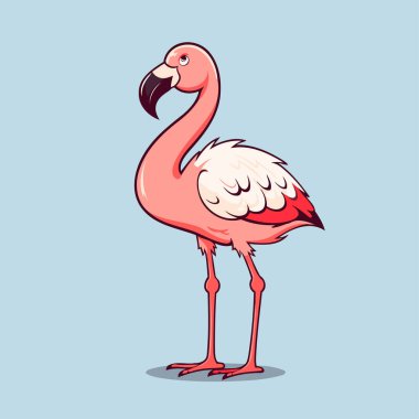 Flamingo. Vektör çizimi. Mavi bir arkaplanda izole edilmiş.