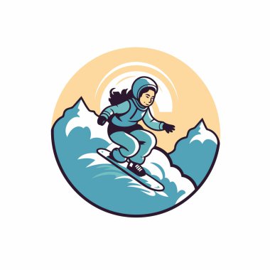 Snowboardcu simgesi. Snowboard 'a atlayan bir snowboardcunun vektör çizimi