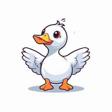 Beyaz arka planda kanatları olan sevimli çizgi film ördeği. Vektör illüstrasyonu.