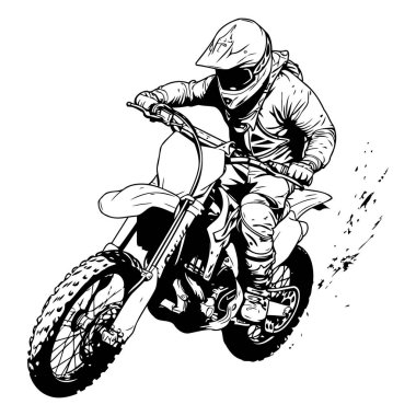 Motokros motosikletli bir sürücü. skeç vektör grafikleri tek renkli illüstrasyon