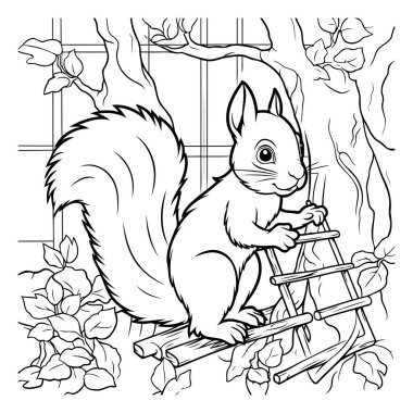 Sincap merdivene tırmanıyor. Yetişkin boyama kitabı için Vektör illüstrasyonu.