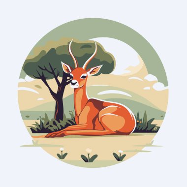 Savanadaki ceylan. Düz biçimli vektör illüstrasyonu