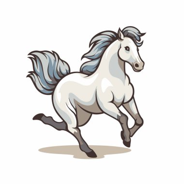 Beyaz arka planda tek başına koşan beyaz at. Tasarımınız için vektör illüstrasyonu