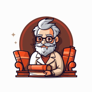 Elinde kitaplarla yaşlı bilge bir adamın vektör çizimi.