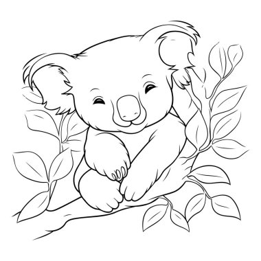 Çocuklar için boyama kitabı: okaliptüs dalında şirin koala