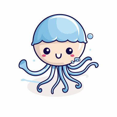 Sevimli çizgi film ahtapotu. Vektör illüstrasyonu beyaz arkaplanda izole edildi.