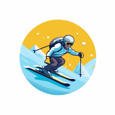 Kayakçı adam. Kayakçı. kış sporu vektör illüstrasyonu.