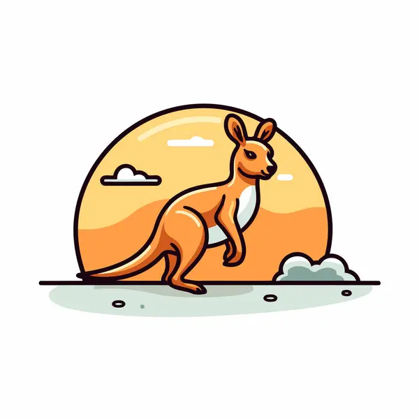 Kanguru Çizgi Film Ikonu Güneşin Arka Planında Bir Kangurunun Vektör — Stok Vektör