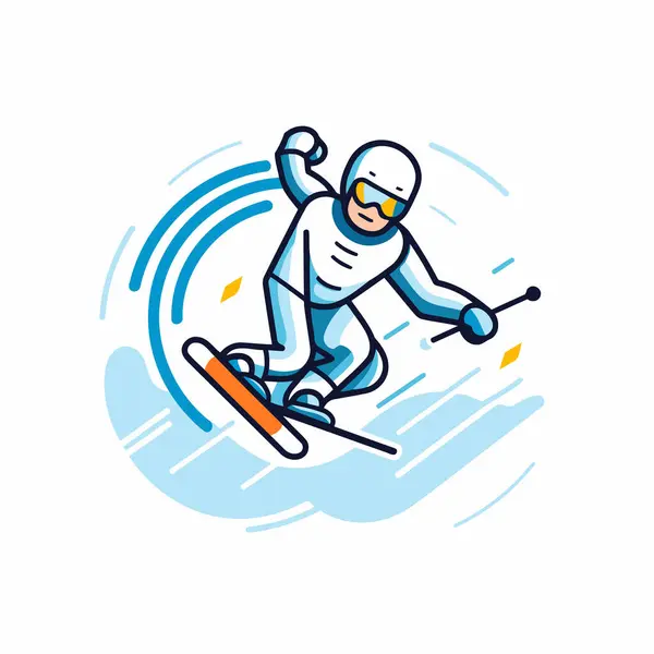 Ícone Linha Esqui Ilustração Vetorial Esquiador Pulando Snowboard — Vetor de Stock