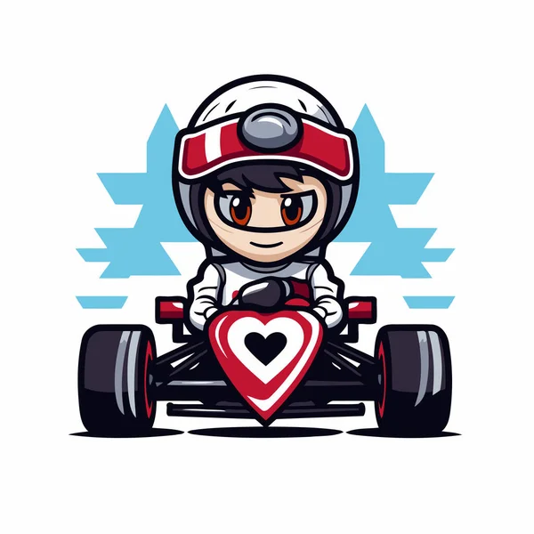Vektor Illustration Des Niedlichen Cartoon Kart Rennfahrers Mit Herzform — Stockvektor