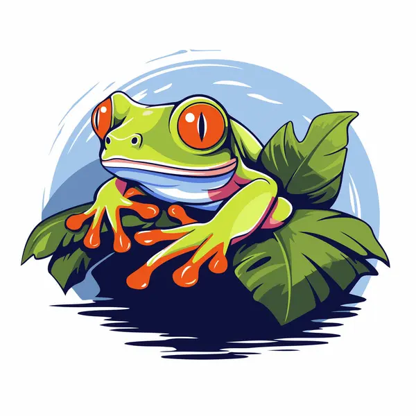 Illustration Green Frog Sitting Leaf Water — Stock Vector