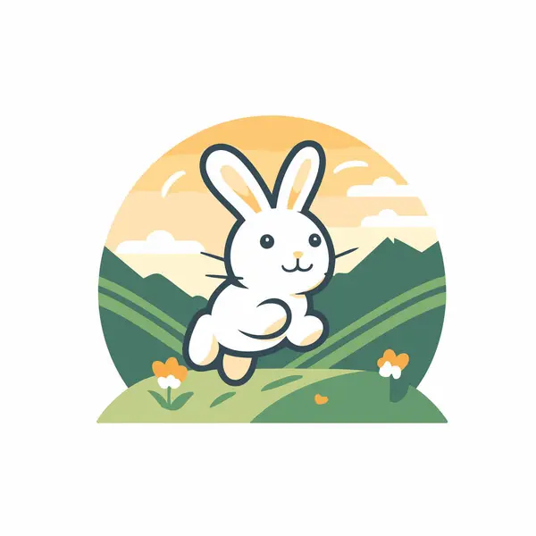 Cute Little Rabbit Meadow Vector Illustration Flat Style — Stock Vector