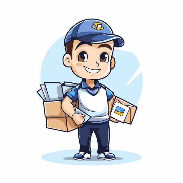 Delivery Man Parcels Boxes Vector Illustration Cartoon Style — Stock Vector