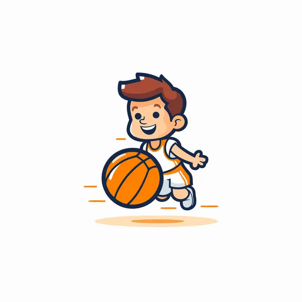 卡通男孩打篮球 矢量图解 因白人背景而被隔离 — 图库矢量图片