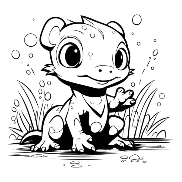 Little Frog Sitting Grass Vector Illustration Coloring Book — Stock Vector