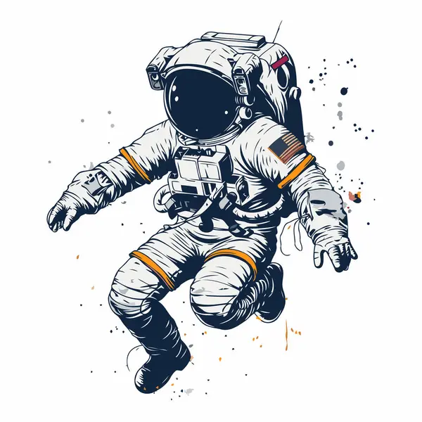 Uzayda bir astronot. Beyaz arkaplanda elle çizilmiş vektör çizimi.