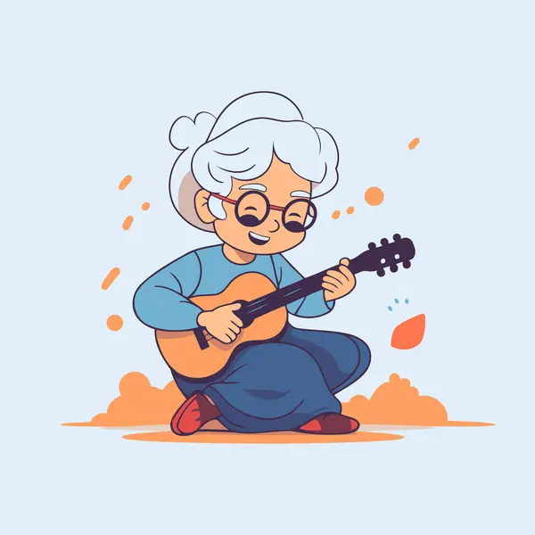 Idosa Tocando Guitarra Ilustração Vetorial Estilo Cartoon — Vetor de Stock