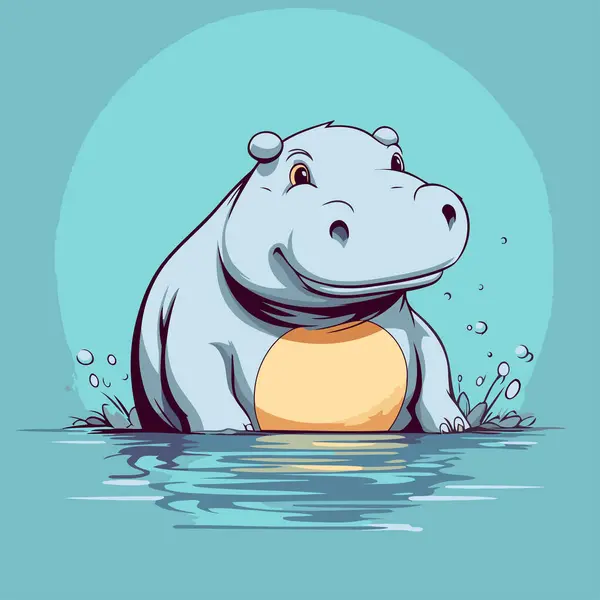 Caricature Hippopotame Nageant Dans Eau Illustration Vectorielle — Image vectorielle