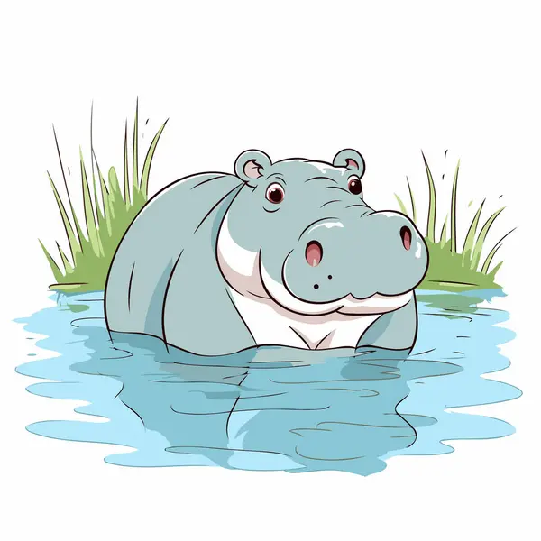 Hippopotamus Het Water Vector Illustratie Van Een Nijlpaard — Stockvector