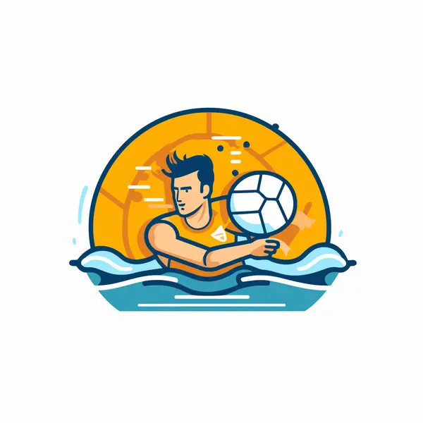 Soccer Player Ball Water Vector Illustration Linear Style — Stock Vector