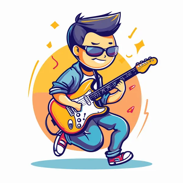 Guitar Player Vector Illustration Boy Playing Guitar — Stock Vector