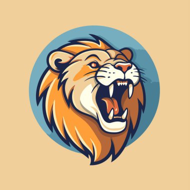 Aslan kafalı maskot. Spor takımı logosu için aslan baş vektör illüstrasyonu.