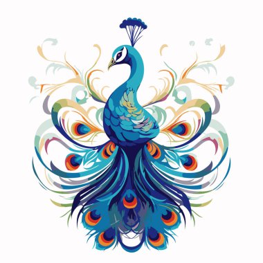 Tavus kuşu desenli bir tavus kuşu. Renkli vektör illüstrasyonu.