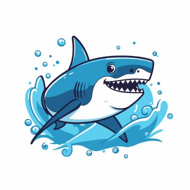 Köpekbalığı beyaz arkaplanda izole edilmiş. Çizgi film tarzında vektör illüstrasyonu.