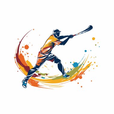 Beyzbol sopasıyla tenis oyuncusu. vektör tasarım şablonu.