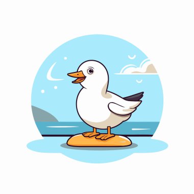 Kumsaldaki şirin martı. Çizgi film tarzında vektör illüstrasyonu