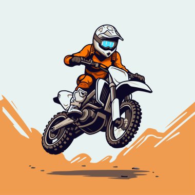 Yarış pistinde motokros binicisi. Retro biçiminde vektör illüstrasyonu.