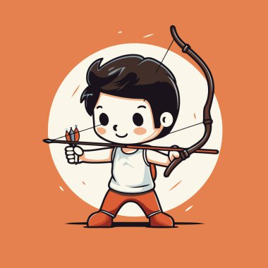 Ok ve yaylı tatlı çocuk. Çizgi film tarzında vektör illüstrasyonu.