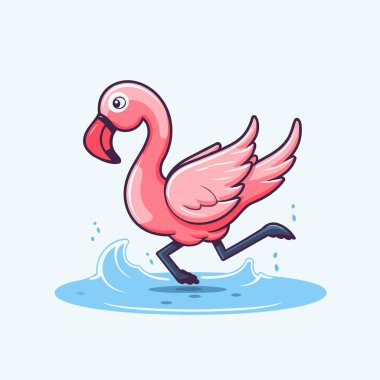 Flamingo suyla çalışıyor. Çizgi film tarzında vektör illüstrasyonu.