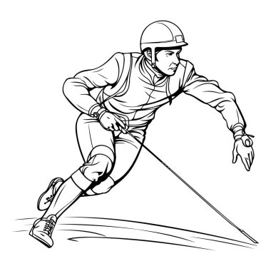 Pistte koşan bir kayakçının vektör çizimi. Çizimler.
