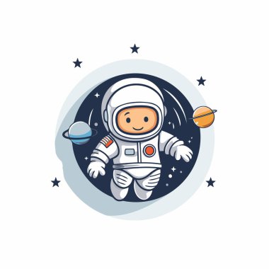 Uzayda bir astronot. Sevimli çizgi film karakteri. Vektör illüstrasyonu.