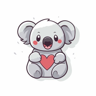 Kalp tutan sevimli bir koala. Beyaz arkaplanda vektör illüstrasyonu.