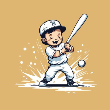 Beyzbol oyuncusu iş başında. vektör karikatür çizimi. Beyzbol sopalı bir oyuncu..