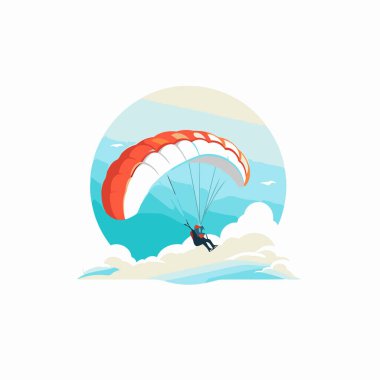 Gökyüzünde uçan paraglider. Ekstrem spor vektörü illüstrasyonu